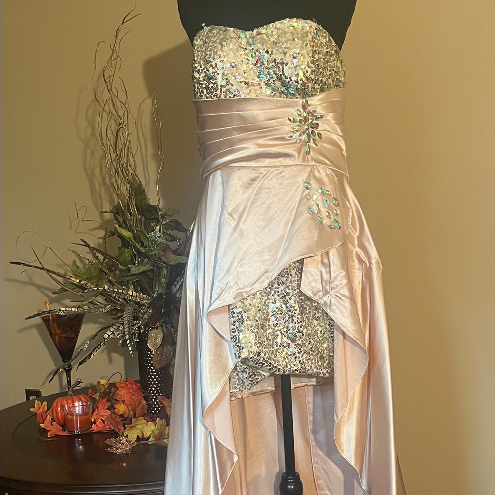 Strapless Sequin Gown with Satin Overlay